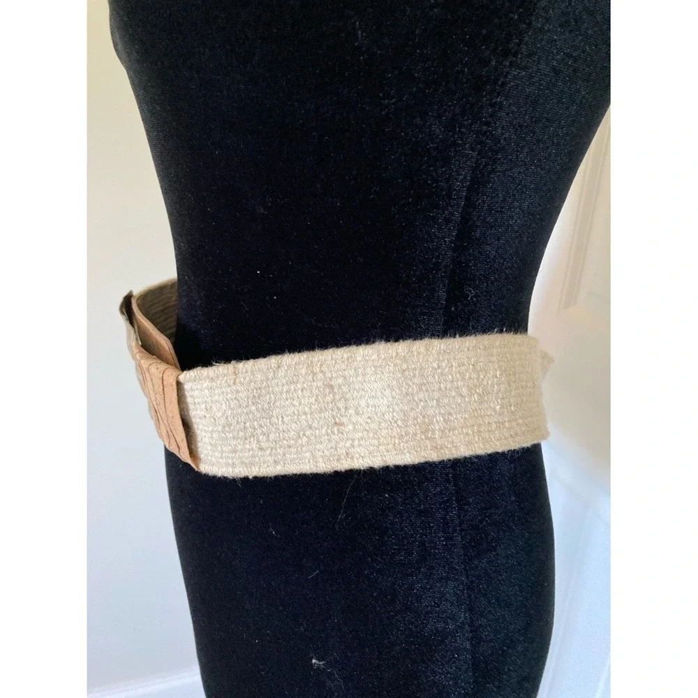 Vtg Leather Shop Neutral Belt Cork Texture Stretch Gold-Tone Buckle Retro S SM‎
